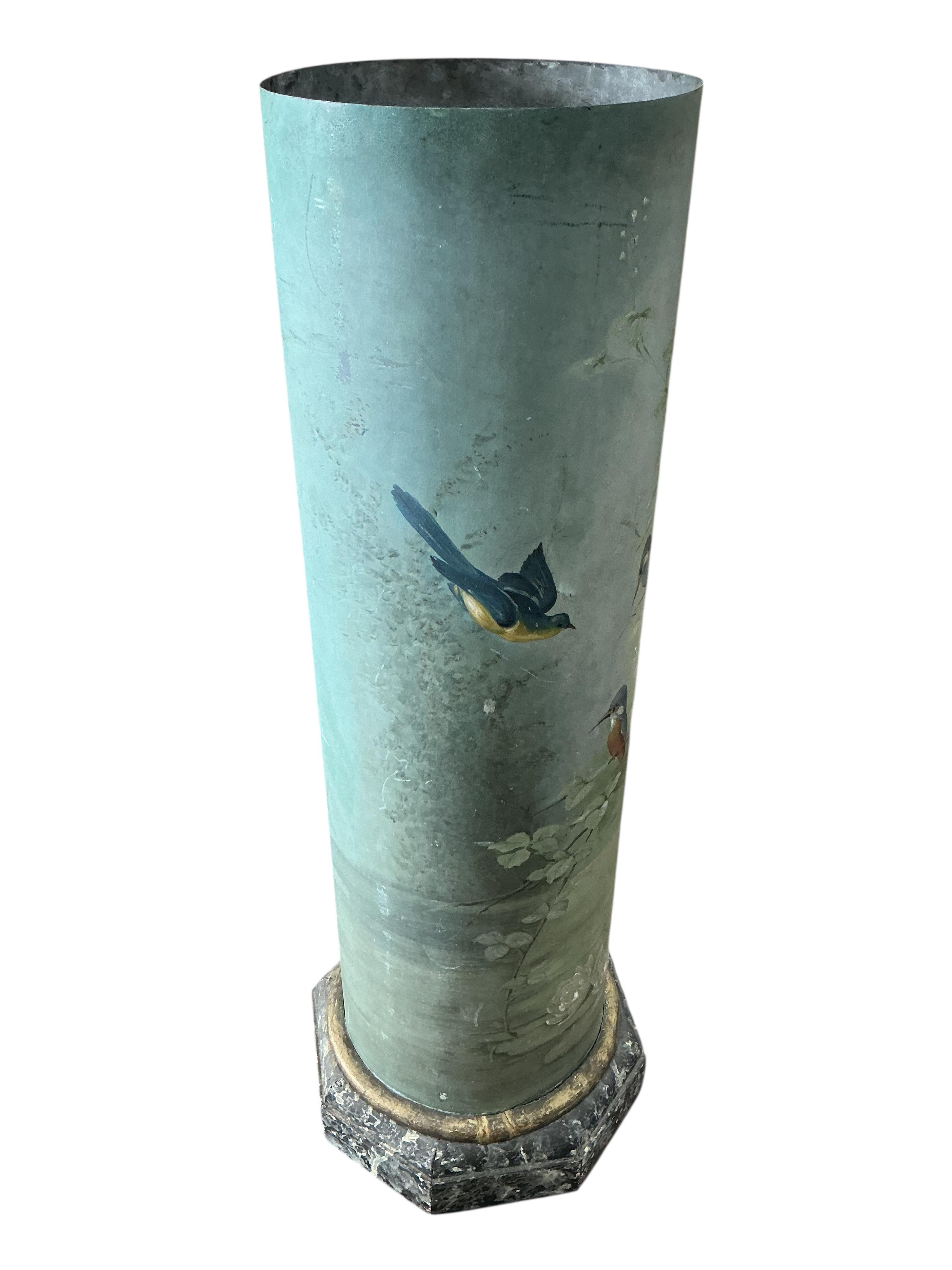 A late 19th century Aesthetic period toleware column, diameter 32cm, height 111cm